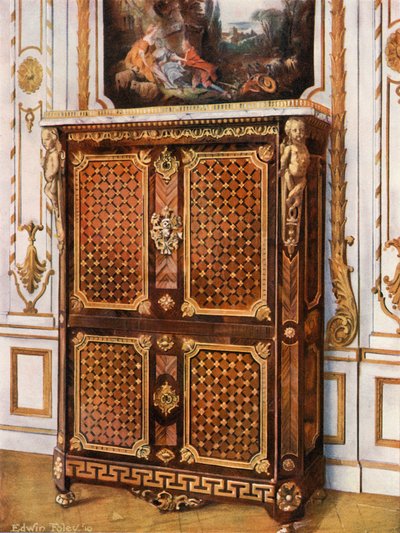 Upright Secretaire in Parqueterie of Various Woods, with Ormolu-Mounted Rosettes by Edwin John Foley